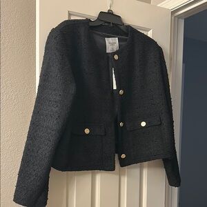 Abercrombie & Fitch Black Collarless Tweed Jacket - Size XL - Never Been Worn